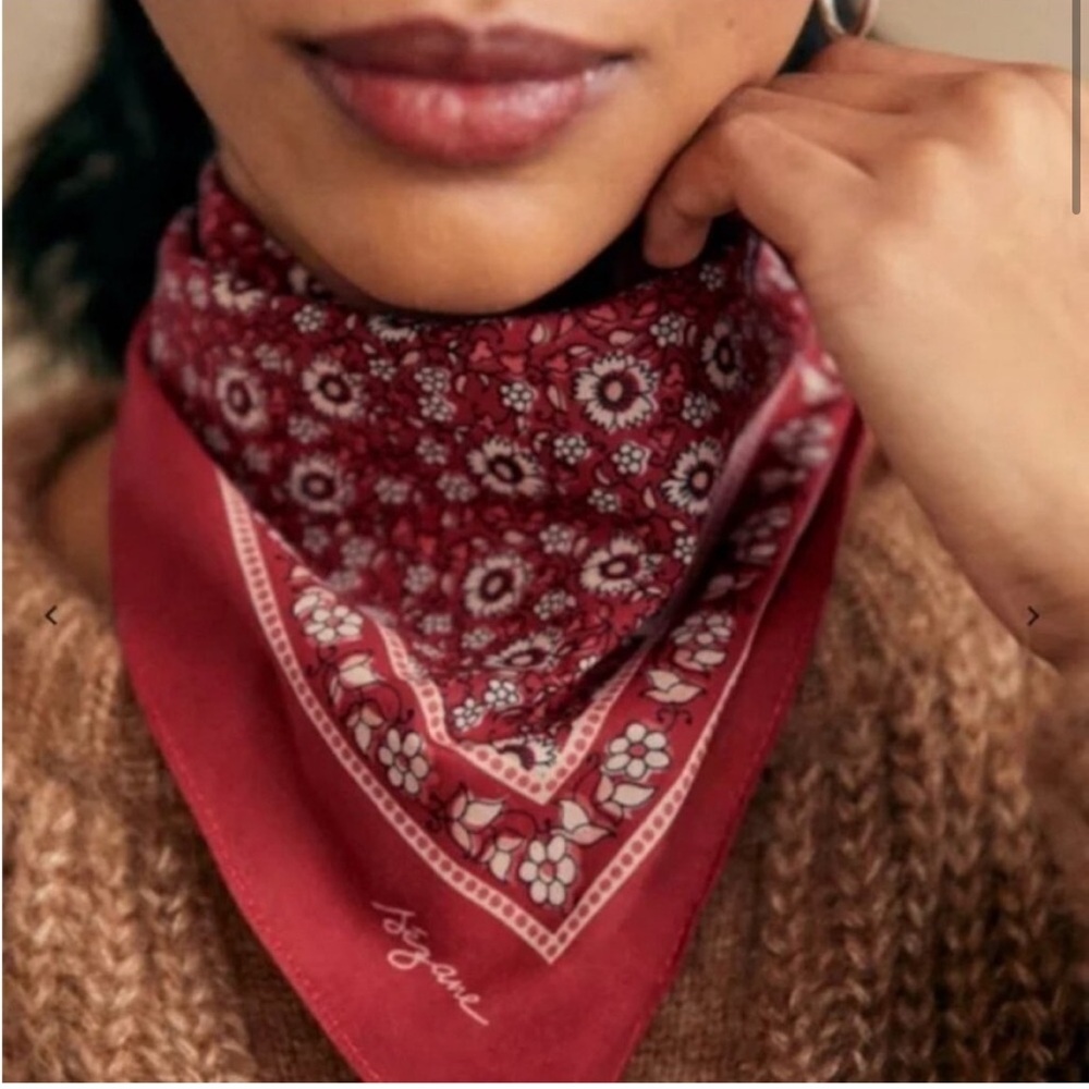 Sezane Red Floral Bandana Scarf